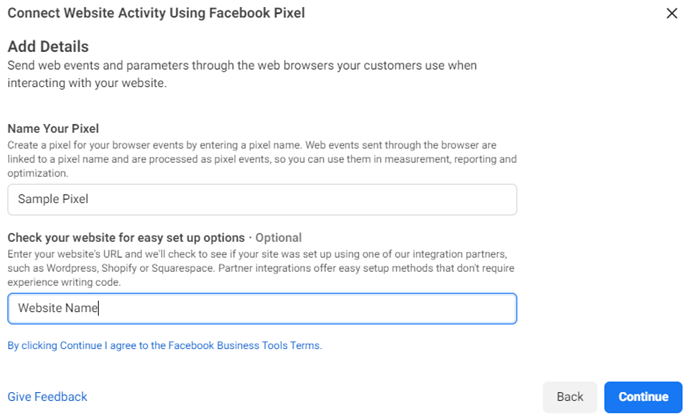 Connecting Website Activity using Facebook Pixel