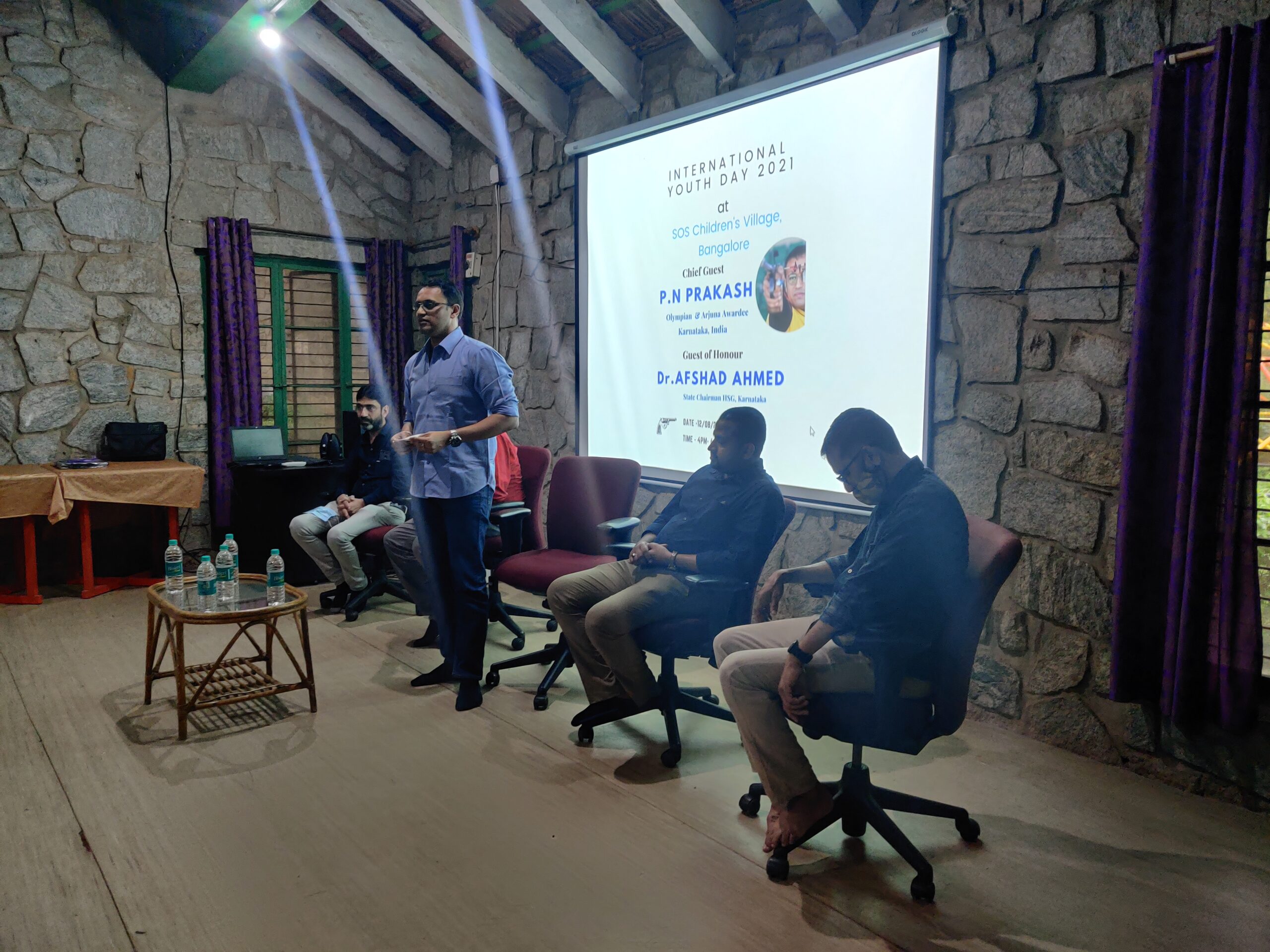 Olympian shooter PN Prakash addressing the youth