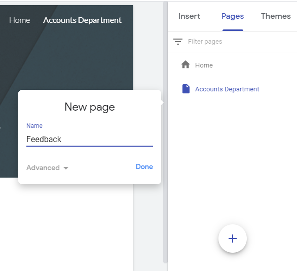 Adding Pages on Google Sites