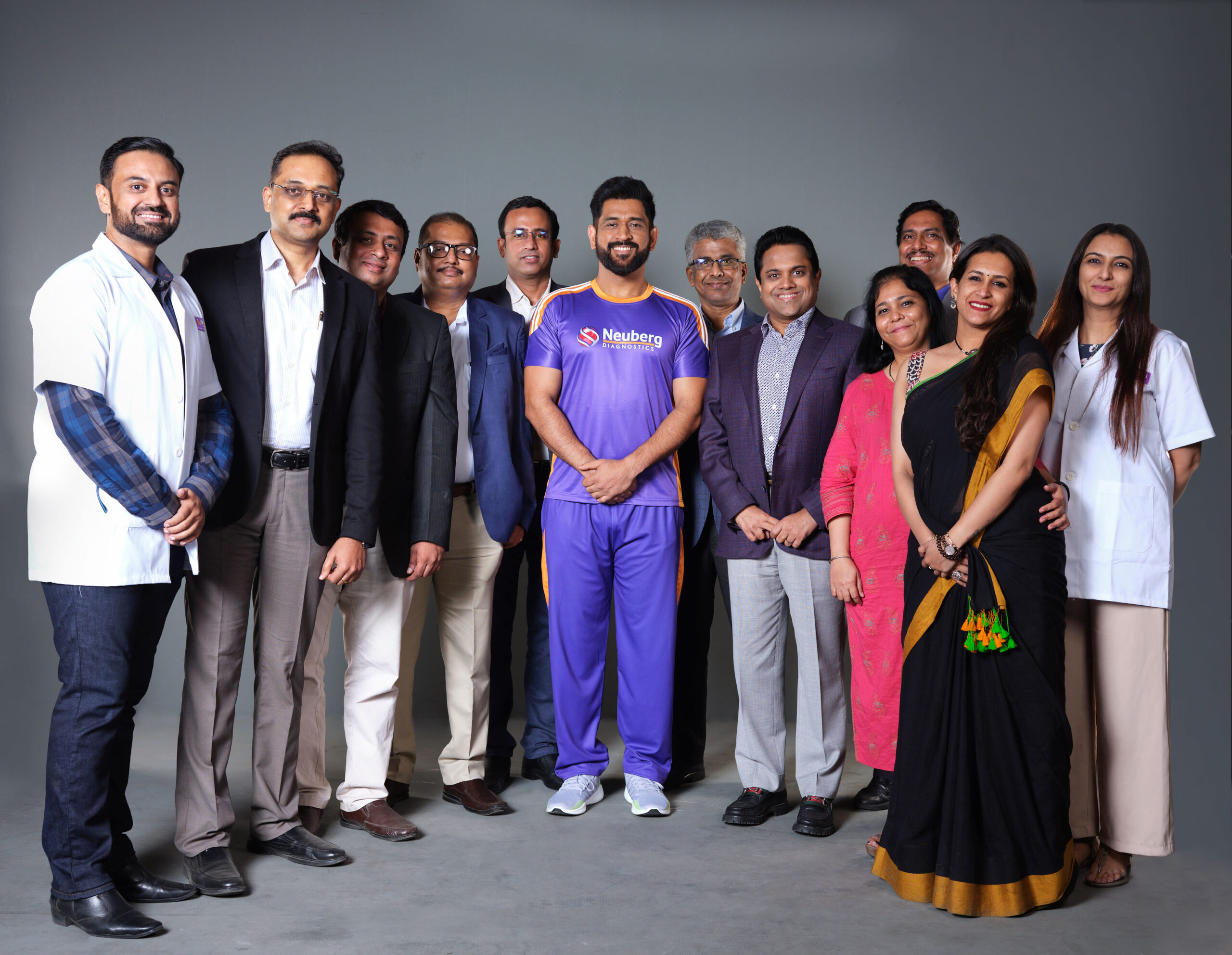 Leadership team of Neuberg Diagnostics with former Indian cricket skipper Ms Dhoni