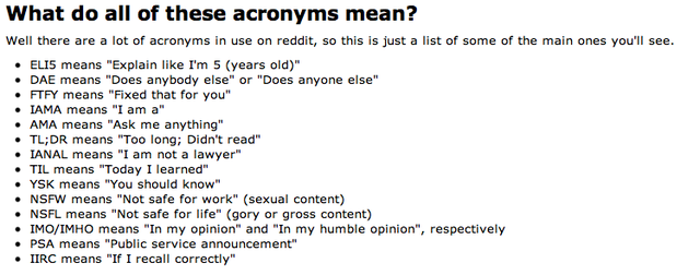 Reddit acronyms